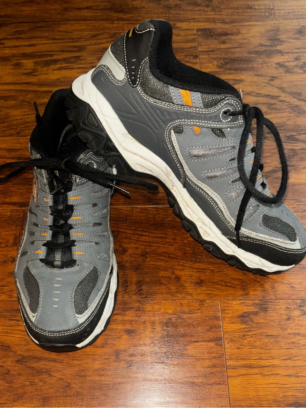 Skechers After Burn Memory Fit Men’s Athletic Shoes Gray Black Orange Sneakers